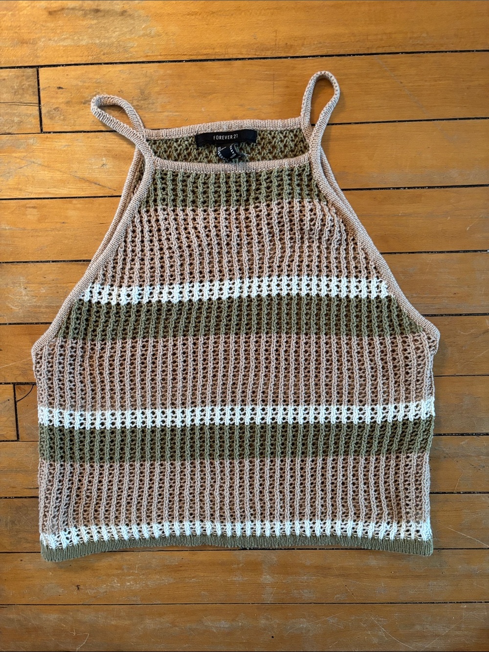 EUC Forever 21 Taupe, Olive & White Crochet Tank